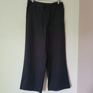 NWT Talbots Wide Leg Black Lyocell Linen Blend Elastic Tie Waist Pants Sz Medium